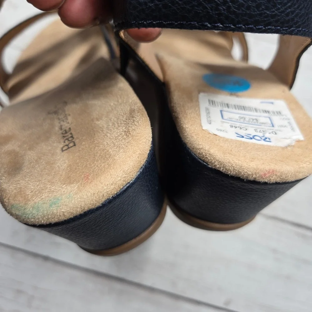 Baretraps Kyann Wedge Sandal Womens 10W Navy Blue Strappy Comfort‎ Slingback Low